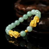 Pure 999 24K Yellow Gold Dragon Son Pixiu Beads Bracelet 2-2.2g