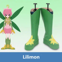 Digital Monster Lilimon Cosplay Costume Shoes Green Handmade Faux Leather Boots