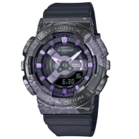 【CASIO 卡西歐】G-SHOCK 40週年冒險者寶石系列金屬礦石設計雙顯錶-方解石黑紫(GM-S114GEM-1A2 防水200米)