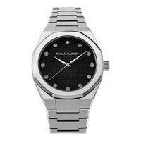 Jam Tangan Pria Regan Harney RH010-01 Moissanite Regal Black Dial Stainless Steel Strap
