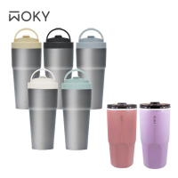 【WOKY 沃廚】Ti 純鈦渾圓杯770ml-AllDay隨行款 (抗熱款)+AURA簡約真陶瓷激凍杯800ml