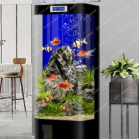 Square Fish Tank Living Room Vertical TV Cabinet next to Aquarium Ecological Glass Lazy
