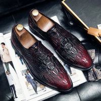 Luxury men's oxford shoes crocodile classic style dress leather shoes burgundy lace up pointed toe formal shoes men's size 38-48