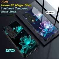 Luminous Tempered Glass Phone Case For Honor 90 70 60 50 Pro Case Glowing Dark Cover For Honor Magic 5 4 Pro Luxuey Coque Fundas