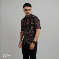 DGMID Kemeja Batik Pria Slim Fit Premium Pendek Songket Hitam 6086