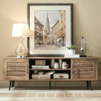 TV Stand, Wood TV Stand with Storage Cabinet and Open Shelf for Televisions up to 65", TV Console Table , Rustic Oak