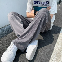 涼感長褲男褲冰絲長褲 大尺碼寬褲男 男士高街涼感冰絲褲 褶皺寬褲子 垂墜高級感炸街男裝休閒長褲直筒褲
