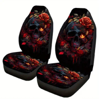 Skull Rose Printed Car Seat Cover Front Seats Bucket Seat Protector Car Seat Cushions for Car SUV Truck or Van for Women Men