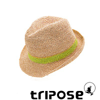 tripose 經典微旅-100%手工Raffia紳士遮陽草帽-雙色綠紋理