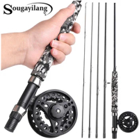 Sougayolang 5/6 Fly Fhishing Combo 2.7m 5 Section Carbon Fiber Fly Rod with Ultralight Weight Fly Fishing Reel Fishing Tackle