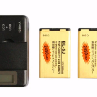 2x 2450mAh BL-5J Gold Replacement Battery + LCD Charger For Nokia 5800 5233 5230/c 2010 5900xm X9 Nuron X6/m 5235 5228 5232 ect