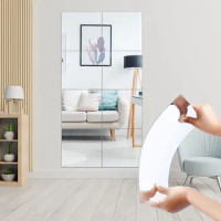 4pcs 3D Acrylic Square Self-adhesive Thicken Flexible Mirror Stickers DIY Art Living Room Decoration For Door Wardrobe Bathroom