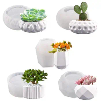 Flower Pot Mold 3D Decorative DIY Pots Cement Molds Succulent Plant Pots DIY Handmade Round Concrete Candle Jar Silicone Mould