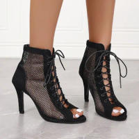 2024 Women Sandals Fashion Sexy Thin High Heels Open Toe Zipper Dancing Shoes Ladies Summer Ballroom Dance Chelsea Boots