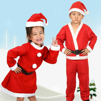 買一送一 聖誕節衣服 聖誕節裝飾品聖誕老人服裝聖誕老爺爺演出衣服男女士成人兒童套裝 【古斯拉】