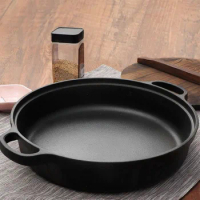 Pig Iron Frying Pan Thickened Cast Iron Flat Bottomed Pan, Suitable for Iron Pot Induction Cooker Dedicated Gas Stove