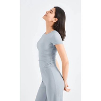 MND - DOUSHA TOP - RIBBED TOP - TOP YOGA OLAHRAGA - PLEATS TOP L RHINOGREY