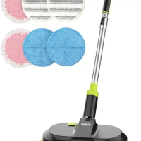 BIUBLE Cordless Electric Mop, Dual Spin Mops for Floor Cleaning, LED Headlight / Stand-Free / Water Sprayer, Rechargeable