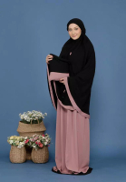 First Hijab Mecca Prayer Set Premium Black in Pink Rose