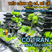Tiểu cảnh layout hồ cá, bể cá Cổ Trấn Tam thập điện, setup sẵn, phù hợp cho bể cá 50-60cm