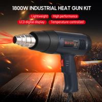 1800W Heat Gun Kit Industrial Hot Air Gun LCD Digital Handheld Heat Blower Electric Adjustable Temperature 60~600℃ Heat Gun Tool