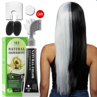 Avocado Fast Hair Dye Black Shampoo with Comb 80ml Black Hair Dye Shampoo with Comb Non-irritating Repair Gray White Hair Care