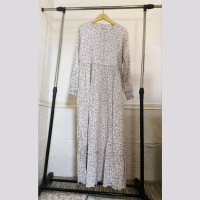gamis katun jepang motif bunga kecil warna lembut dewasa kantong renda + free gelang kece