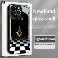 Phone case: Freemasonry Emblem & Chessboard Space New Glass Case Design for iPhone 17, 17 Air, 17 Pr