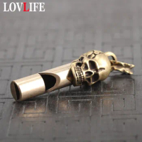 Punk Skull Dragon Keychain Pendants Solid Brass Retro Craft Outdoor Whistle Key Ring Charms Trinkets Sport Referee Wild Survival