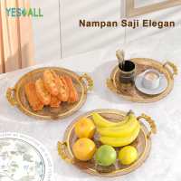 YESALL Nampan Aesthetic Handle Gold - Nampan Saji Mewah Emas Nampan Serbaguna Nampan Bulat Tray Namp