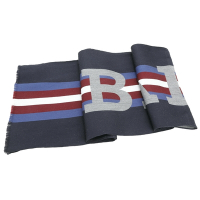 BALLY 字母配色條紋羊毛絲質圍巾 披肩(深藍x灰色)