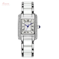 Kimio Brand Women Quartz Watches Silver Diamond Pearl Dial Dress Wristwatch Female Classic Imitation Ceramics Watch montre femme