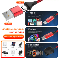 2‑in‑3 nylon braided fast charging data cable with magnetic wireless charging for smartwatches, comp