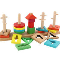ของเล่นไม้เสริมพัฒนาการ บล็อกไม้รูปทรง สวมหลัก 5 เสา Five Column Building Blocks