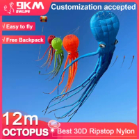 9KM 24color 12m Octopus Kite Line Laundry Pendant Soft Inflatable Show Kite for Kite Festival 30D Ripstop Nylon with Bag