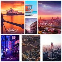 โปสเตอร์ World City Scenery Retro White Paper Poster Aesthetic New York London City Building Landsca