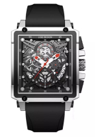 LIGE LIGE Skeleton 中性不銹鋼計時碼表石英手錶 42 毫米寬 x 45 毫米高黑色橡膠錶帶