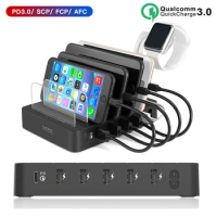 Universal 105W 6 Port Multi USB Charger Stand Carregador Quick Charge PD3.0 65W Fast Charger Station For iPhone Samsung Xiaomi