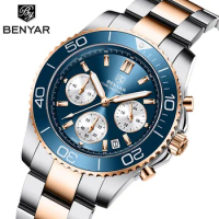 BENYAR Men's Japan Seiko Quartz WristWatch Multifunction Chronograph Sapphire Crystal 316 Stainless Steel 100M Waterproof Reloj