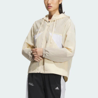 【adidas 愛迪達】RCO WV JKT2 女 連帽 外套 風衣 亞洲版 運動 訓練 寬鬆 輕便 米黃(IP0752)