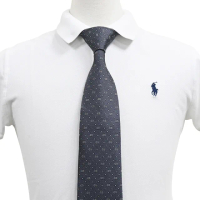 【GUCCI 古馳】GUCCI MARTIN小雙G LOGO圓點設計蠶絲領帶(寬版/白字x藍底)