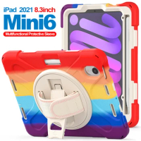 For Apple iPad Mini6 8.3 inch 2021 Case Generation Safe Shockproof Cover iPad mini6 Handle Tablet Stand Case Shoulder Hand Strap
