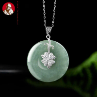 S925 perak bertatahkan jadeite alami gesper es giok liontin liontin kalung liontin pria dan wanita