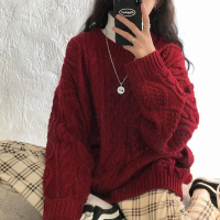 Sweater Berlian Merah Retro, Gaya Preppy Baru Musim Sejuk, Untuk Pelajar Perempuan, Gaya Korea, Long