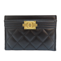 【二手名牌BRAND OFF】CHANEL 香奈兒【再降價】黑色 羊皮 BOY卡片夾