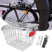 Rear Bike Basket Storage Silver Heavy Duty Bicycle Cargo Rack for Biking Camping Most Rear Bike Racks Child Folding Bikes Hiking