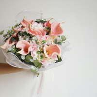 手工仿真花婚禮花藝新娘手捧花束粉色系郁金香玫瑰馬蹄蓮櫻花