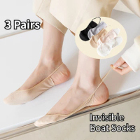 3 Pairs Women Ice Silk Half Palm Socks Silicone Non-Slip Socks for High Heels Shoes Low Ankle Socks Invisible Sling Boat Sock