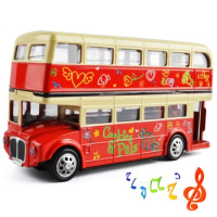 1:28 Simulation Alloy Car Double-Decker Bus Toy Car Sound And Light Sightseeing Bus Car Model Children's Educational Toys Gift