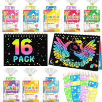 Kids Scratch Art Party Favors Gifts: 16 Pack Rainbow Scratch Notebook Paper Birthday Party Favor Toy